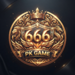 666PK Game APK golden logo featuring a luxury gaming shield, royal crown, fierce lion, and dragon on a dark background